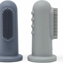 Beste deal 🎉 Mushie Finger Toothbrush Tradewinds/Stone - Vingertandenborstel Baby - 2 Stuks Per Verpakking - Tandenborstel Siliconen ✨