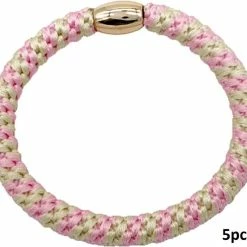 Korting ✨ Dielay Haarelastiekjes / Armbanden - Set 5 Stuks - Elastisch - Lichtroze 🥰