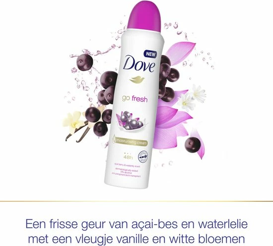 Groothandel 🛒 Dove Go Fresh Acai Berry & Waterlily Deodorant Spray Antitranspirant - 6 X 150 Ml - Voordeelverpakking 👏 4 Groothandel 🛒 Dove Go Fresh Acai Berry & Waterlily Deodorant Spray Antitranspirant - 6 X 150 Ml - Voordeelverpakking 👏 - Afbeelding 4