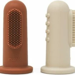 Begroting 😉 Mushie Toothbrush - Vingertandenborstel - Tandenborstel Baby - Tandenborstel Peuter - Tandenborstel Kind - Vingertandenborstel - 2 Stuks Clay / Sand 👏