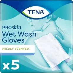 Uitgang ✨ 1x Tena Wet Wash Glove Mild Geparfumeerd 5 Stuks - (1 Verpakking) 🛒