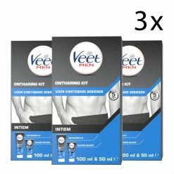 Uitgang ⭐ Veet Men Ontharingskit Voor Intieme Delen - Ontharingscrème En Aftercare Balsem - X3 🥰