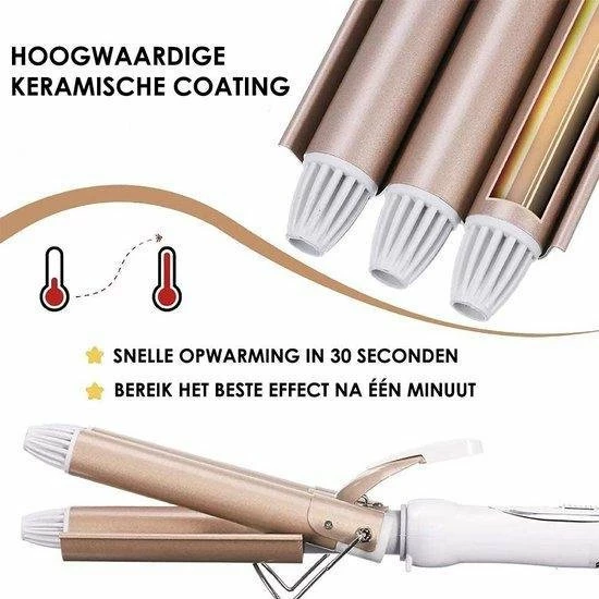Hete verkoop π Rock&Rose - Golvenkrultang - Keramische Drievoudige Krultang - Wafeltang - Wave Krultang - Haar Stijlen - 45 W - Wit / Beige π 3 Hete verkoop π Rock&Rose - Golvenkrultang - Keramische Drievoudige Krultang - Wafeltang - Wave Krultang - Haar Stijlen - 45 W - Wit / Beige π - Afbeelding 3