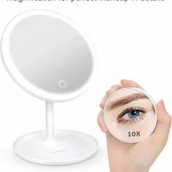 Top 10 🧨 Merkloos Deweisn Verlichte Make-upspiegel, LED-kaptafelspiegel Met Afneembare Houder, Make-upspiegel Met 10x Vergroting, Slimme Schakelaar En USB-oplader, Draagbaar 90° Draaibaar 😍 -BRAUN Shop 550x588