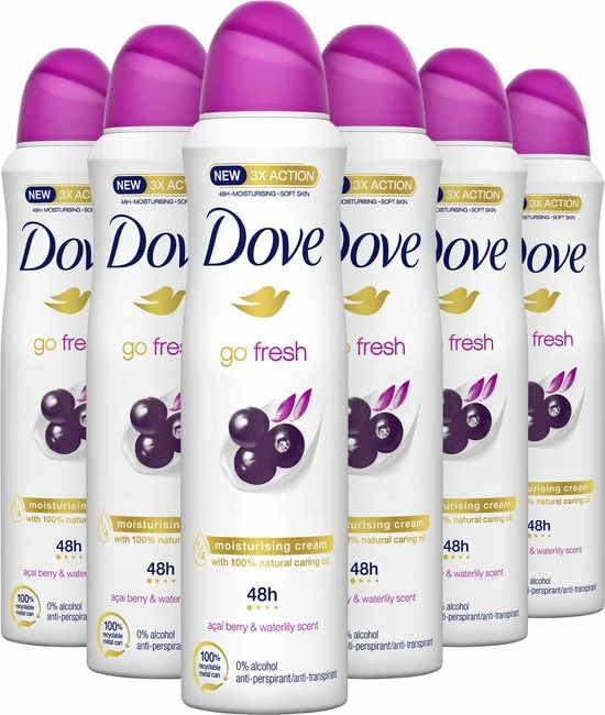 Groothandel 🛒 Dove Go Fresh Acai Berry & Waterlily Deodorant Spray Antitranspirant - 6 X 150 Ml - Voordeelverpakking 👏 1 Groothandel 🛒 Dove Go Fresh Acai Berry & Waterlily Deodorant Spray Antitranspirant - 6 X 150 Ml - Voordeelverpakking 👏