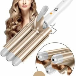 Hete verkoop 👏 Rock&Rose - Golvenkrultang - Keramische Drievoudige Krultang - Wafeltang - Wave Krultang - Haar Stijlen - 45 W - Wit / Beige 😀