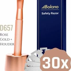 Goedkoopste 🛒 Bolano® Safety Razor Set Rose Gold + 30 Double Edge Scheermesjes + Houder - Klassiek Scheermes Voor Mannen En Vrouwen - D657 😍